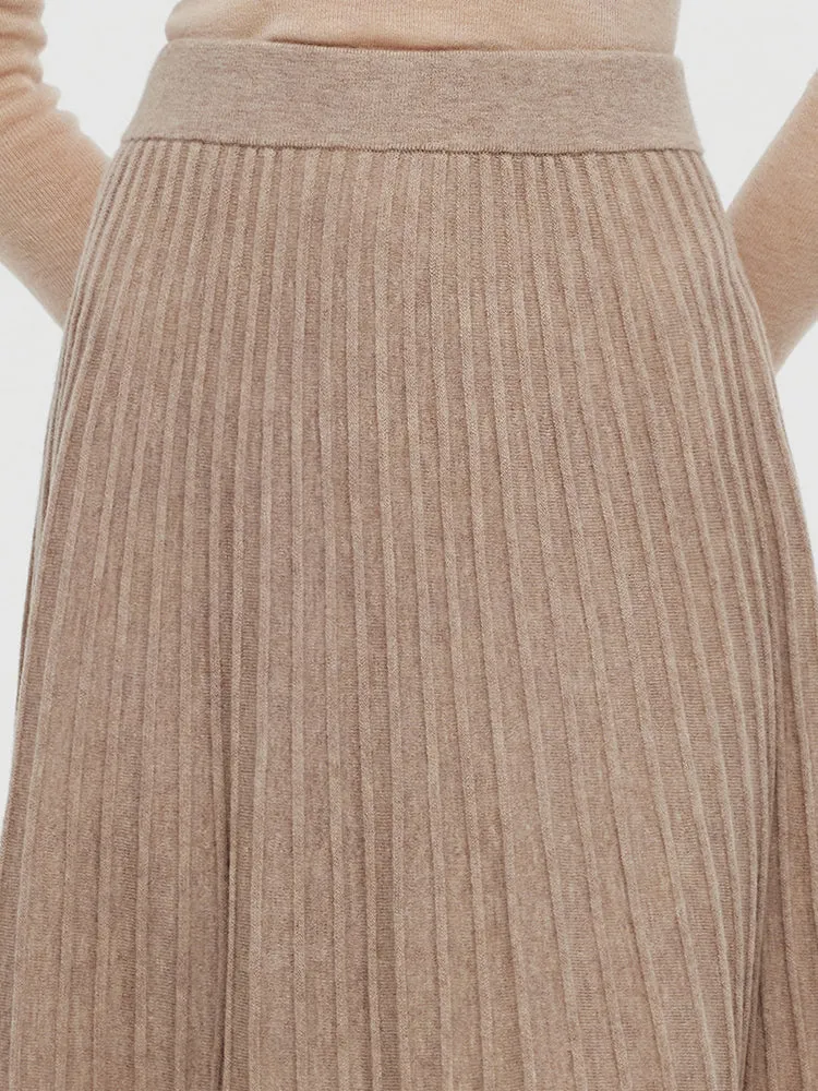 100% Wool A-Line Pleated Women Midi Skirt