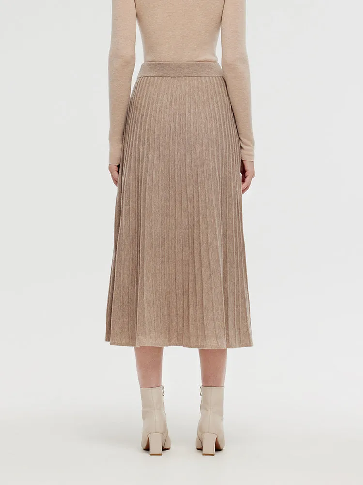 100% Wool A-Line Pleated Women Midi Skirt
