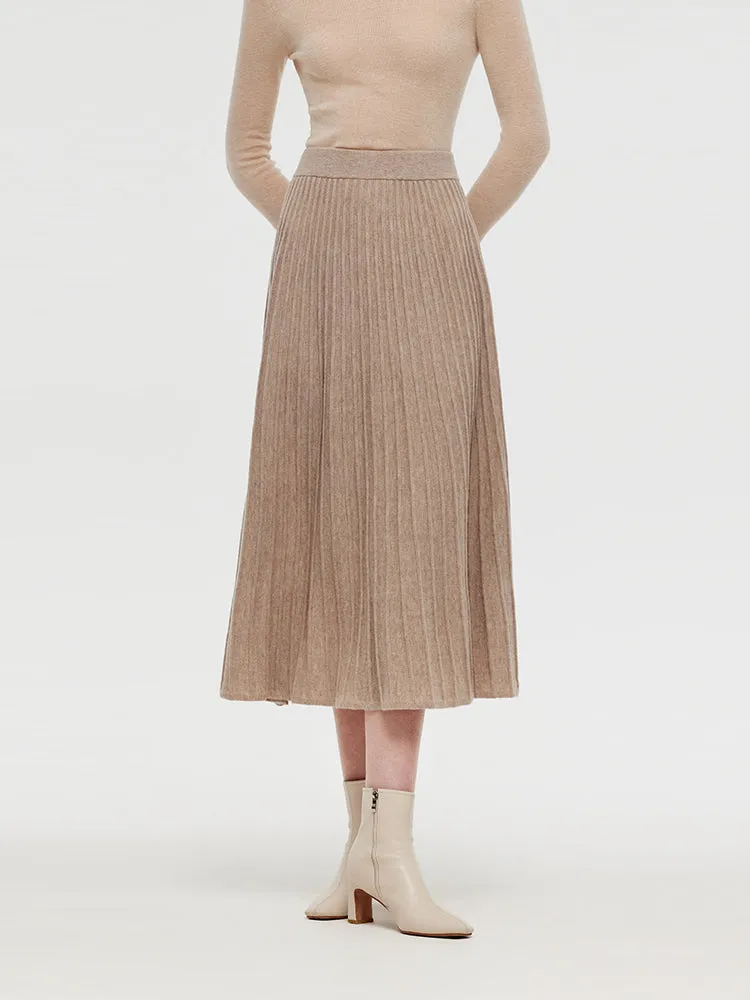 100% Wool A-Line Pleated Women Midi Skirt