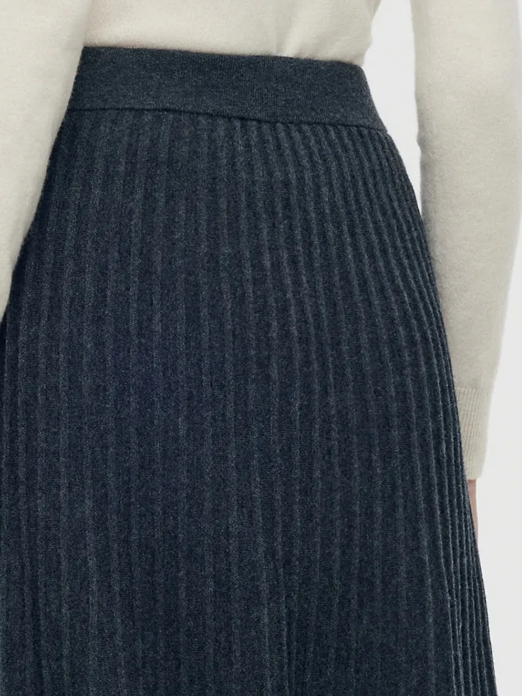 100% Wool A-Line Pleated Women Midi Skirt