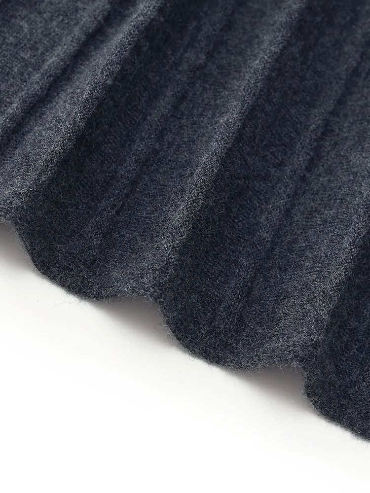 100% Wool A-Line Pleated Women Midi Skirt