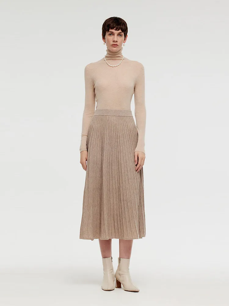 100% Wool A-Line Pleated Women Midi Skirt