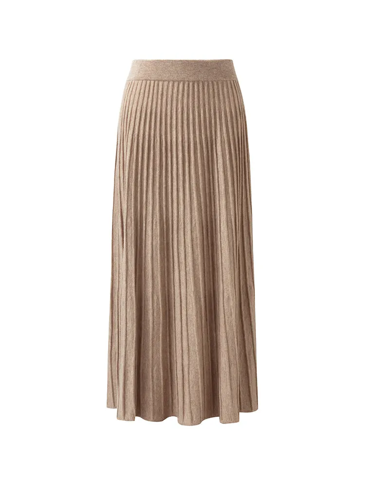 100% Wool A-Line Pleated Women Midi Skirt