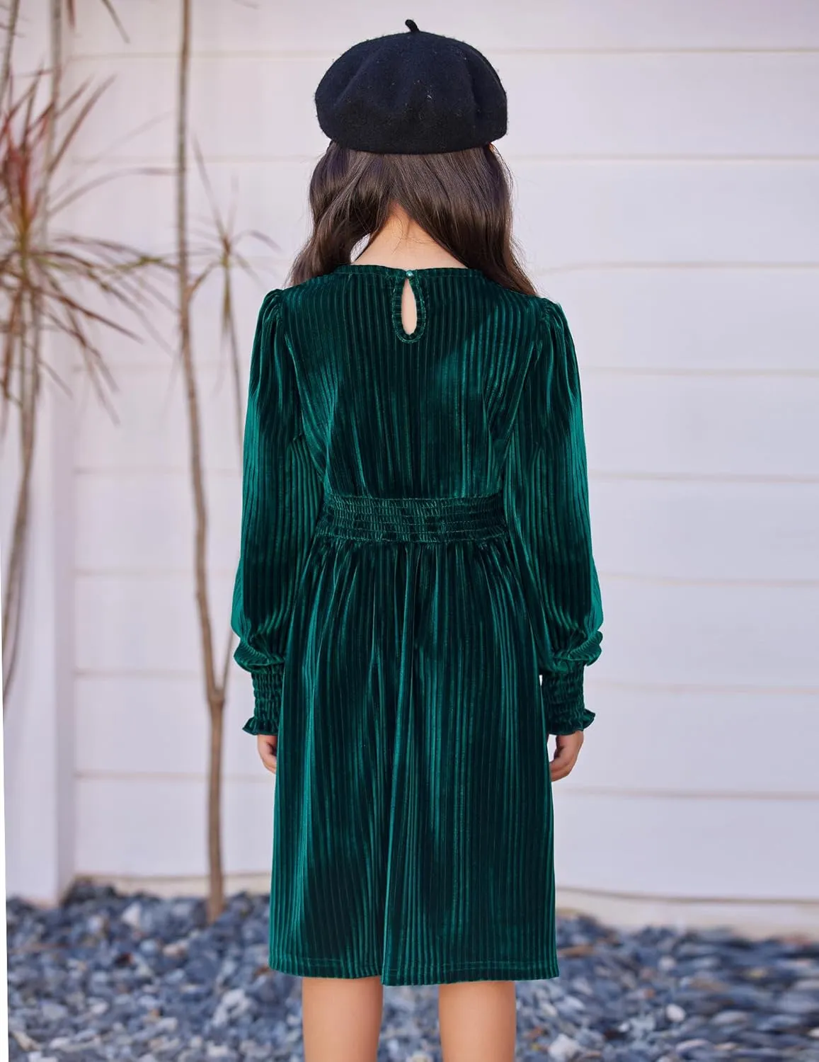 Arshiner Girls Long Sleeve Dress Velvet Crew Neck Midi Fall Vintage Plain Dress for Kids 4-13Y