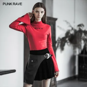 Black Pleated Stitching Half Skirt