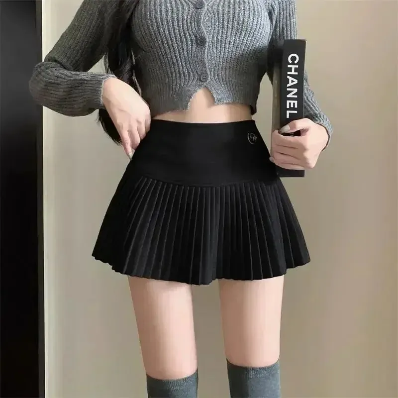 Bonnyshow  Woolen Pleated Skirt Women Korean Cute Sexy High Waist A-line coquette Extreme Mini Skirt Autumn Winter Vintage School