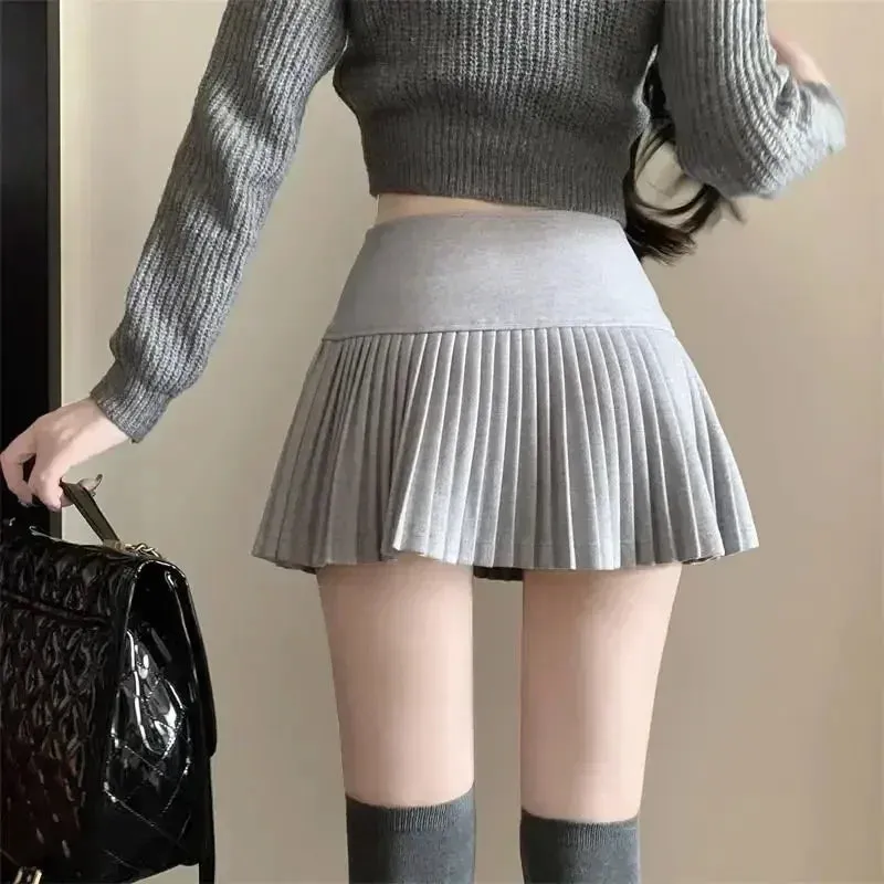 Bonnyshow  Woolen Pleated Skirt Women Korean Cute Sexy High Waist A-line coquette Extreme Mini Skirt Autumn Winter Vintage School