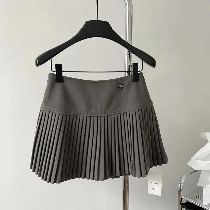Bonnyshow Women's Woolen Pleated Short Skirt Autumn Winter American Korea Style Cheerleading Girl Straight A-line High Waist Mini Skirt