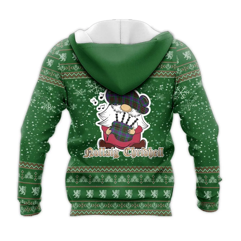 Brodie Hunting Modern Clan Christmas Knitted Hoodie with Funny Gnome Playing Bagpipes