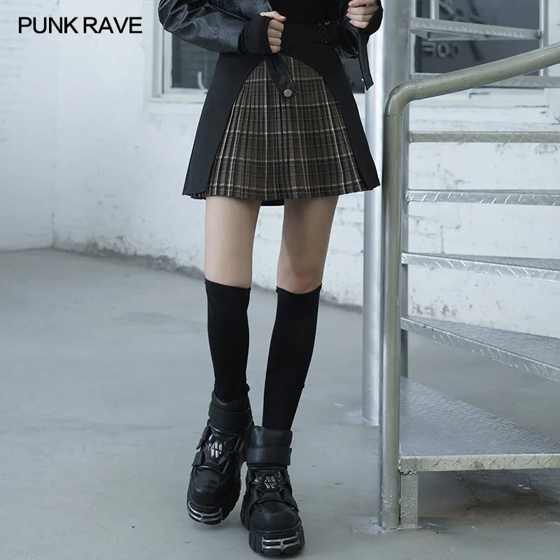 Crossover sectional nifty plaid pleated skirt