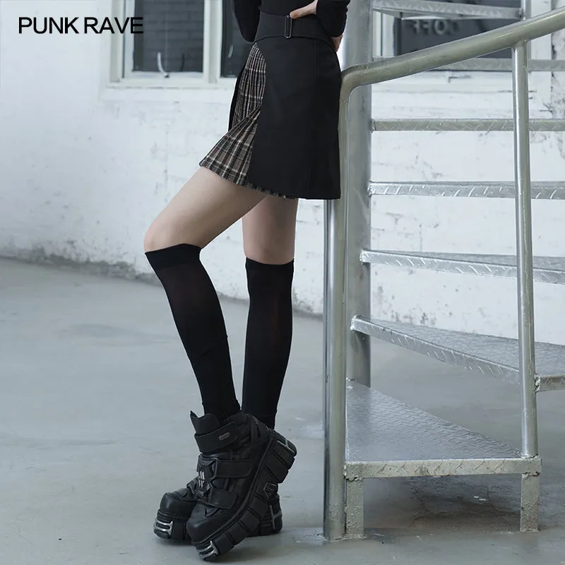 Crossover sectional nifty plaid pleated skirt