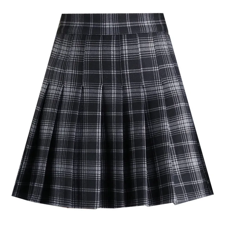 Dark woolen pleated skirt high waist slim fit a-line skirt college style for girls plus size dress