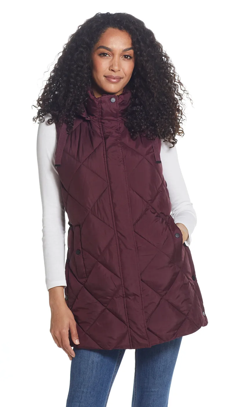 DIAMOND QUILTED LONGLINE HOODED VEST