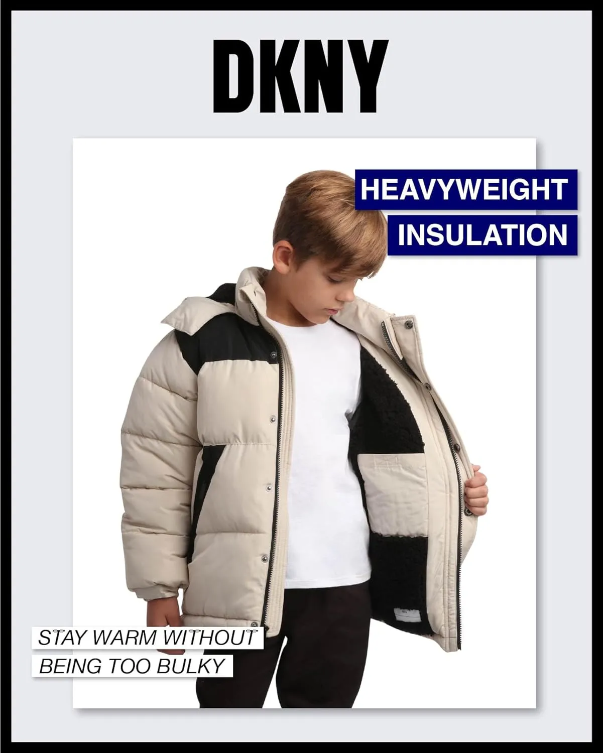 DKNY Boys' Puffer Jacket - Heavyweight Sherpa Fur Lined Hooded Winter Coat - Water Resistant Bubble Jackets for Boys (8-20)
