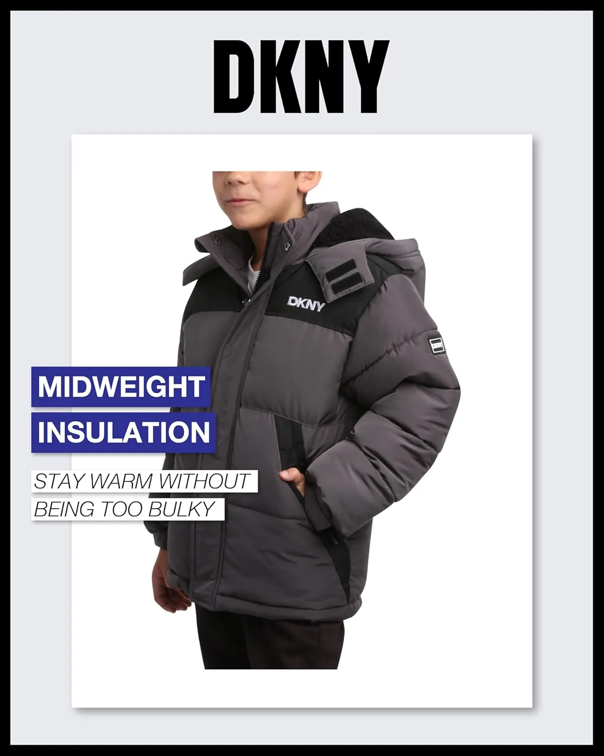 DKNY Boys' Puffer Jacket - Heavyweight Sherpa Fur Lined Hooded Winter Coat - Water Resistant Bubble Jackets for Boys (8-20)