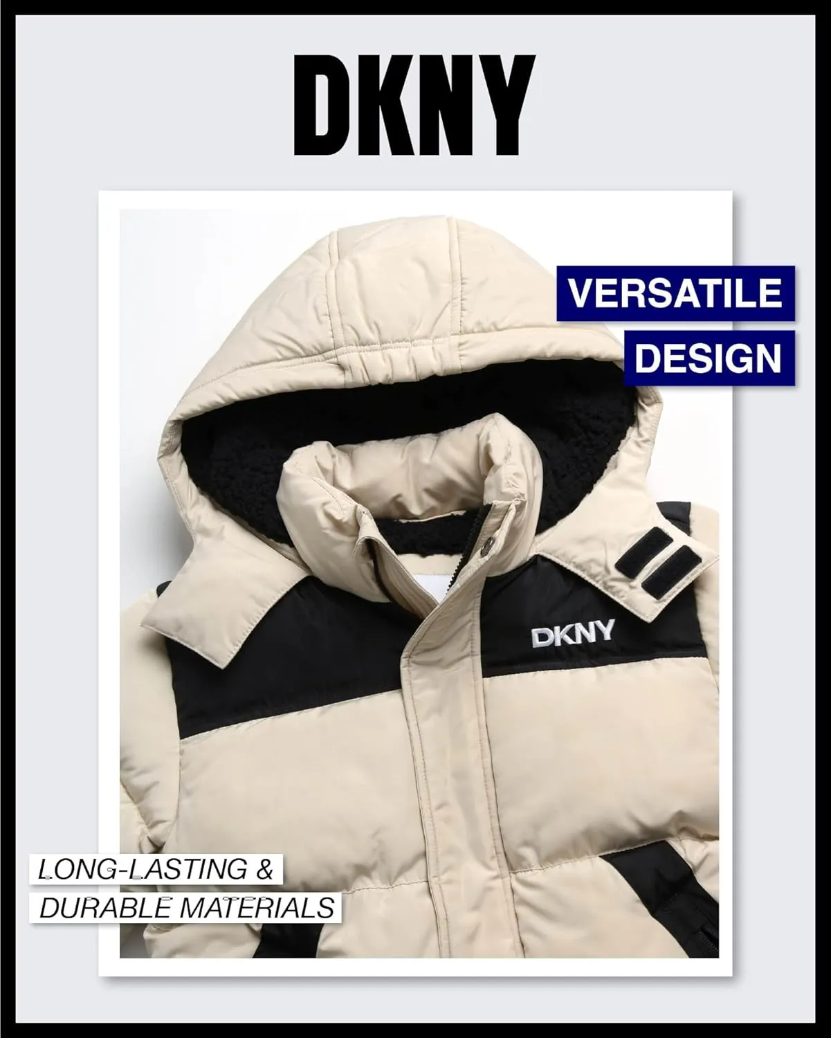 DKNY Boys' Puffer Jacket - Heavyweight Sherpa Fur Lined Hooded Winter Coat - Water Resistant Bubble Jackets for Boys (8-20)