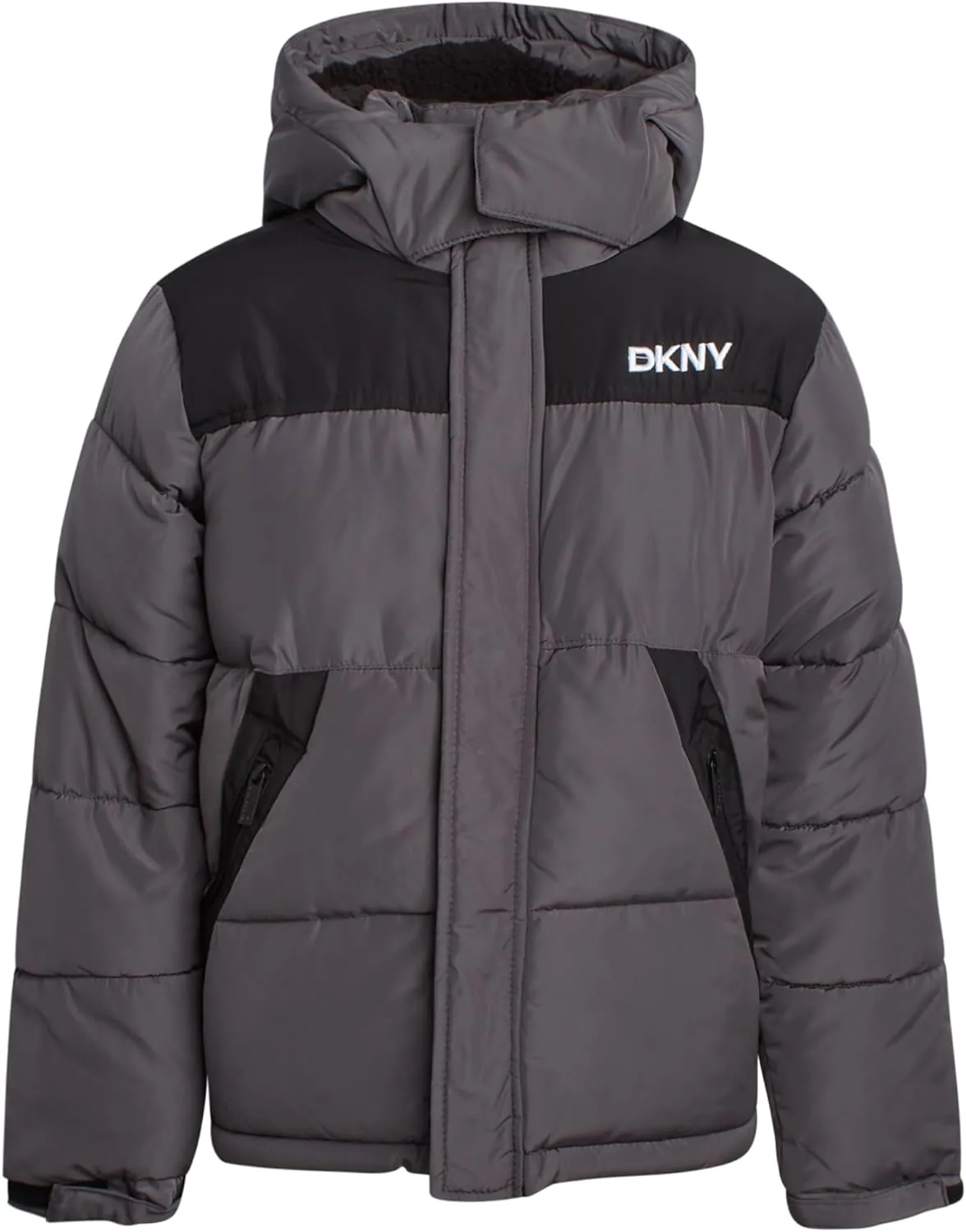 DKNY Boys' Puffer Jacket - Heavyweight Sherpa Fur Lined Hooded Winter Coat - Water Resistant Bubble Jackets for Boys (8-20)