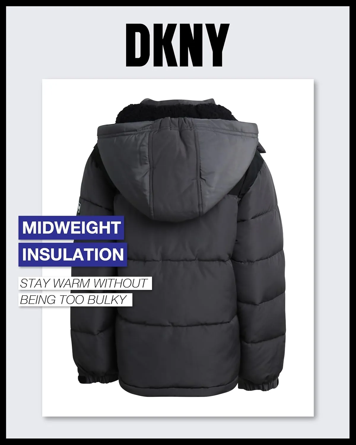 DKNY Boys' Puffer Jacket - Heavyweight Sherpa Fur Lined Hooded Winter Coat - Water Resistant Bubble Jackets for Boys (8-20)