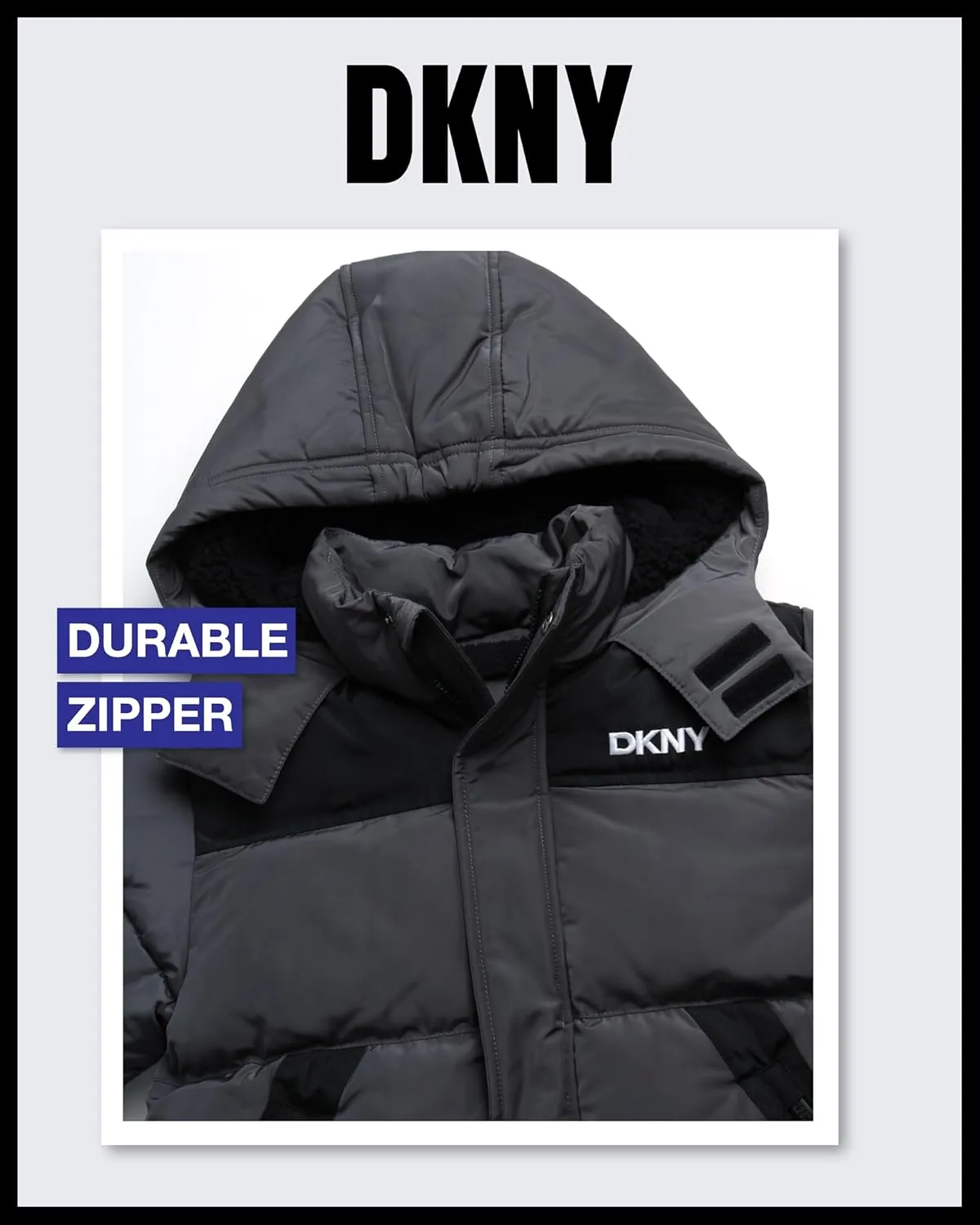 DKNY Boys' Puffer Jacket - Heavyweight Sherpa Fur Lined Hooded Winter Coat - Water Resistant Bubble Jackets for Boys (8-20)