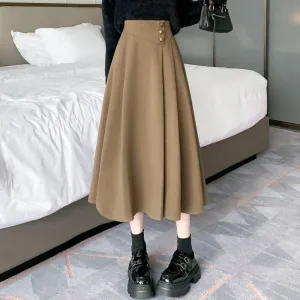 FashionSierra - New Fashion High Waist A-line Pleated Women Autumn Winter Woolen Long Office Lady Elegant Wool Skirt