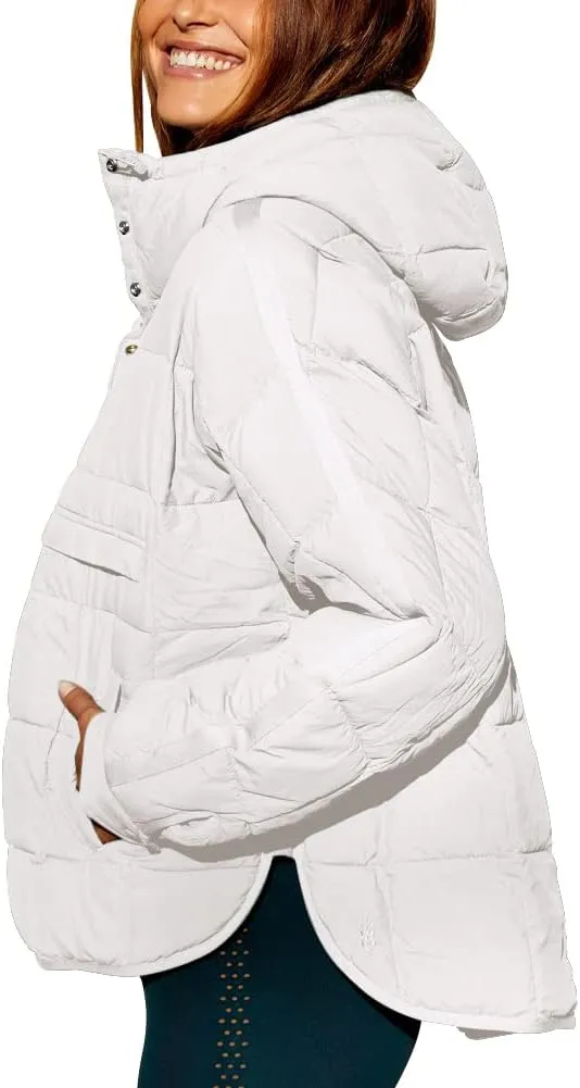 Fazortev Womens Oversized Puffer Jacket Quilted Dolman Hoodies Pullover Long Sleeve Lightweight Warm Tops Coat