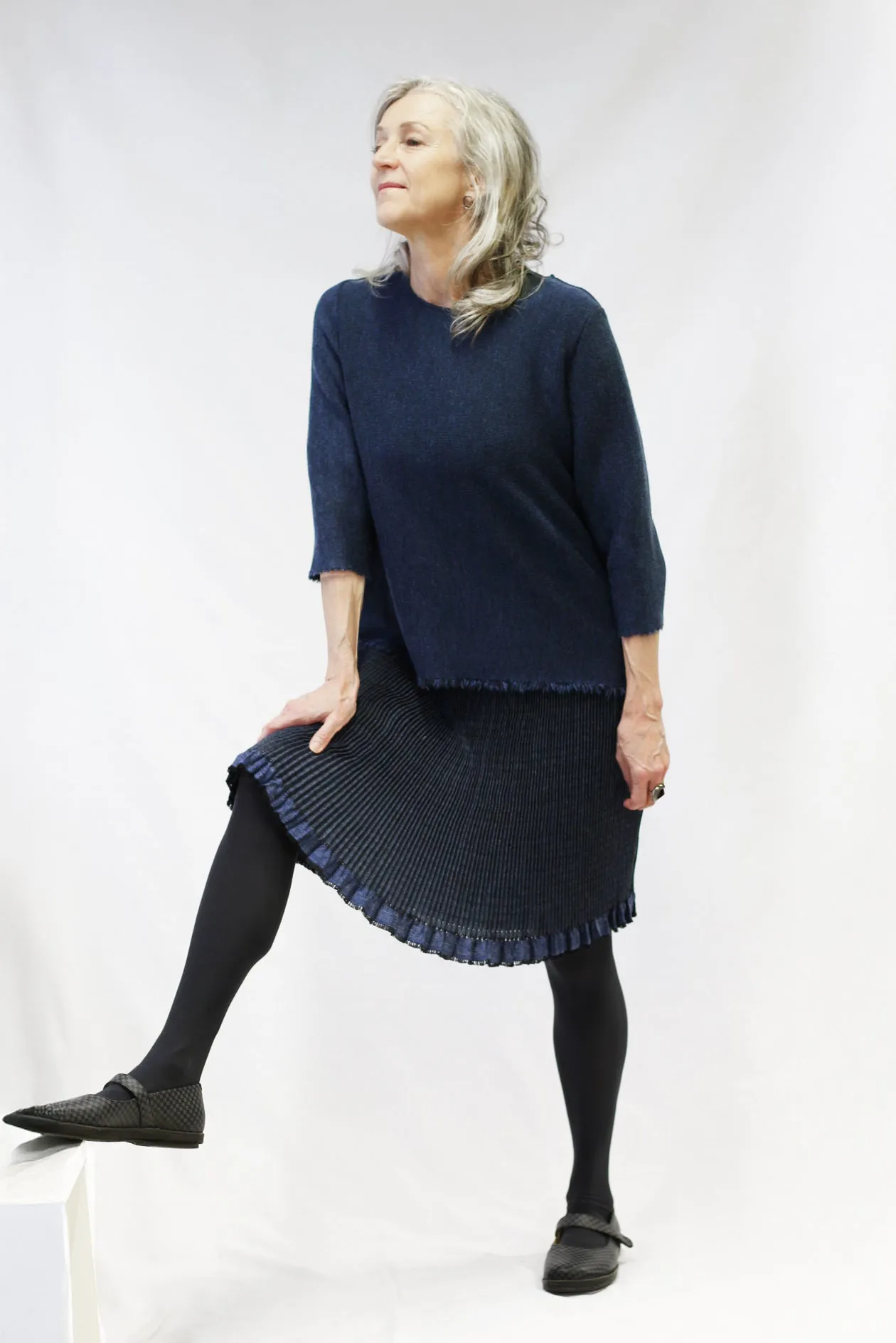 Hui Hui Textile Pleated Skirt Blue