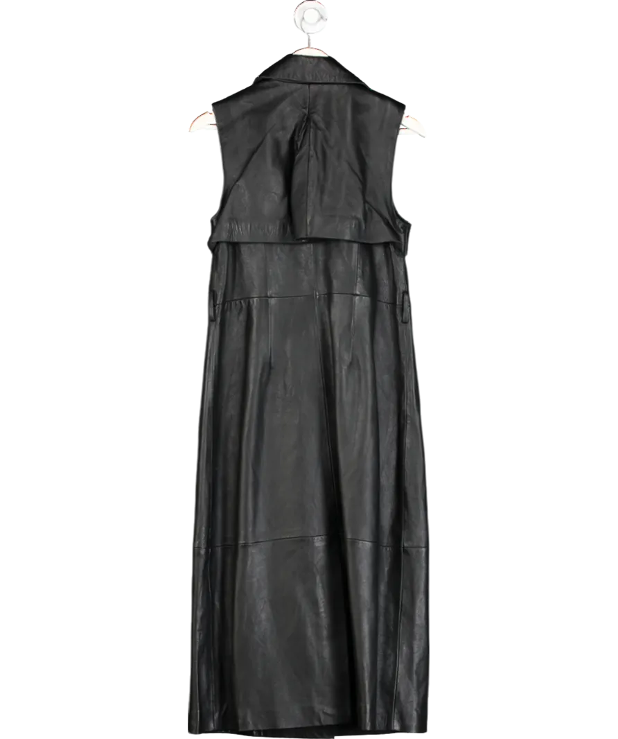 Karen Millen Black Leather Sleeveless Belted Storm Flap Detail Trench Coat UK 6