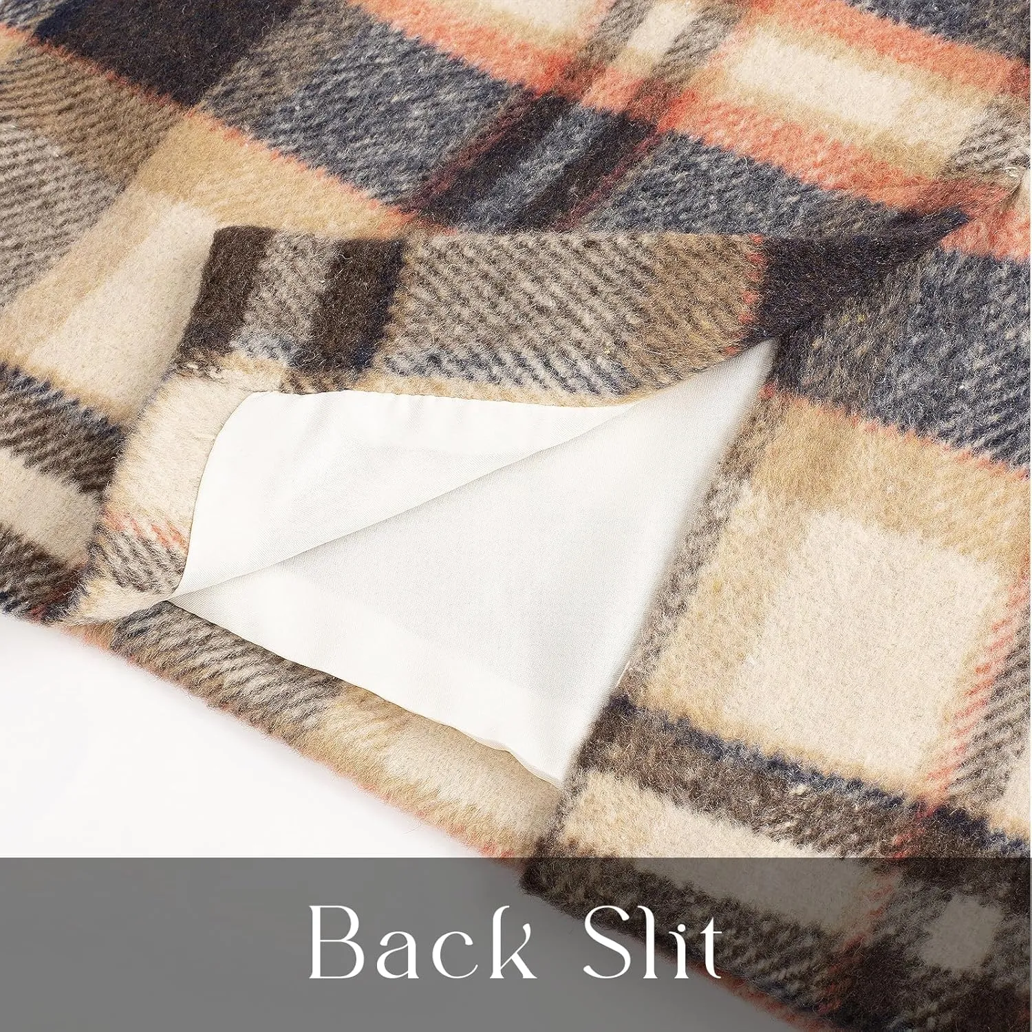 Kate Kasin Womens Wool Plaid Pencil Skirt High Waist Slit Stretchy Bodycon Fall Winter Knee Length Midi Skirt
