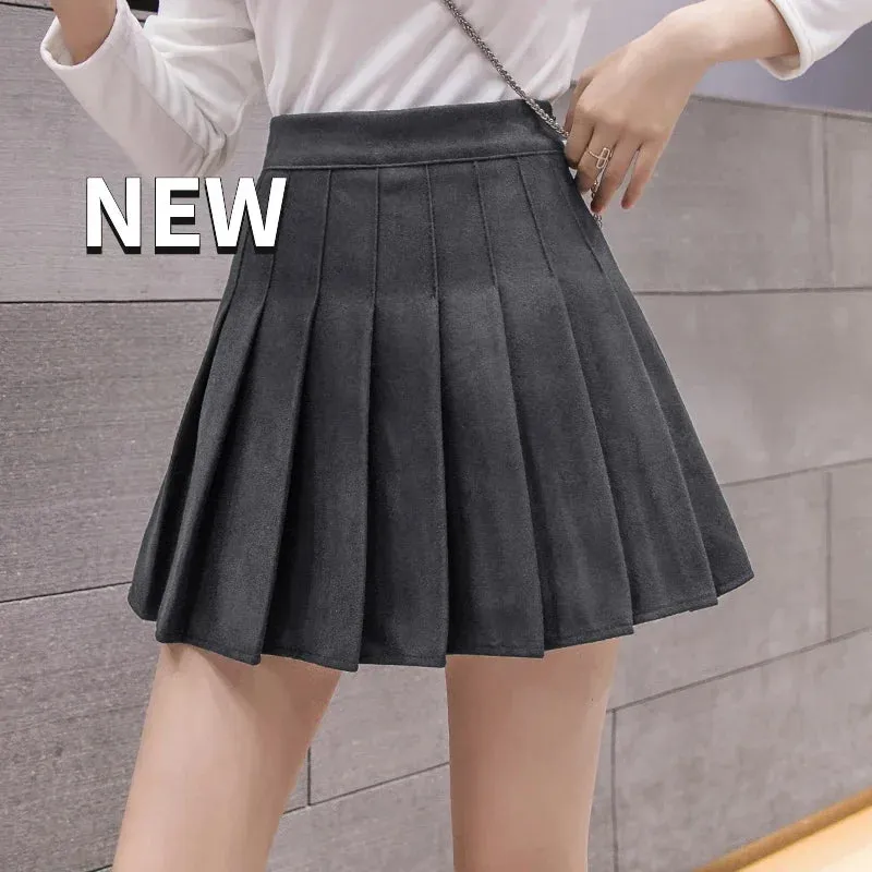 Korean Style Plaid Pleated Skirt Female Spring and Autumn High Waist Thin A-line Short Student Woolen 2022 NewSummer Skirts
