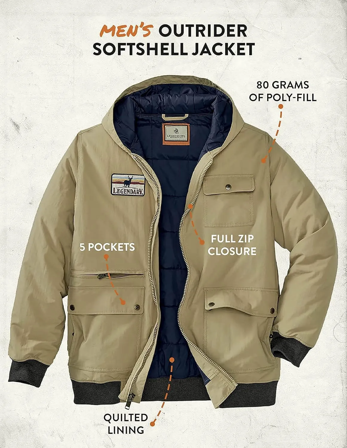Legendary Whitetails Men's Marksman Bomber Full Zip Hooded Jacket