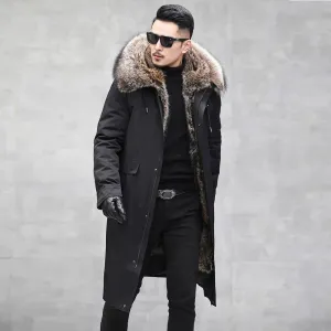 Men's Premium Extreme Cold Weather Thick Winter Faux Fur Parka Anorak Trench Jacket Coat