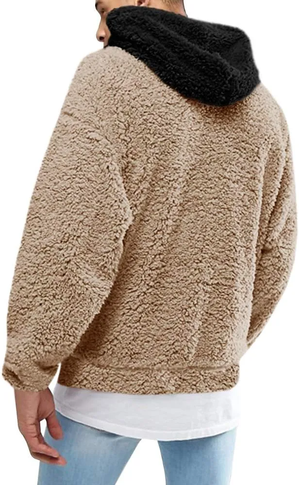 Runcati Mens Fuzzy Sherpa Pullover Hoodie Sweatshirts Long Sleeve Sport Front Pocket Military Fall Outwear Winter Hooded