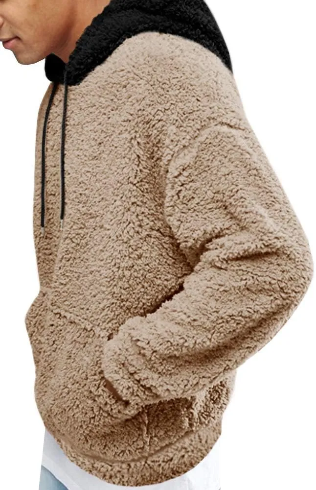 Runcati Mens Fuzzy Sherpa Pullover Hoodie Sweatshirts Long Sleeve Sport Front Pocket Military Fall Outwear Winter Hooded