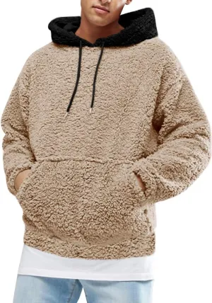 Runcati Mens Fuzzy Sherpa Pullover Hoodie Sweatshirts Long Sleeve Sport Front Pocket Military Fall Outwear Winter Hooded