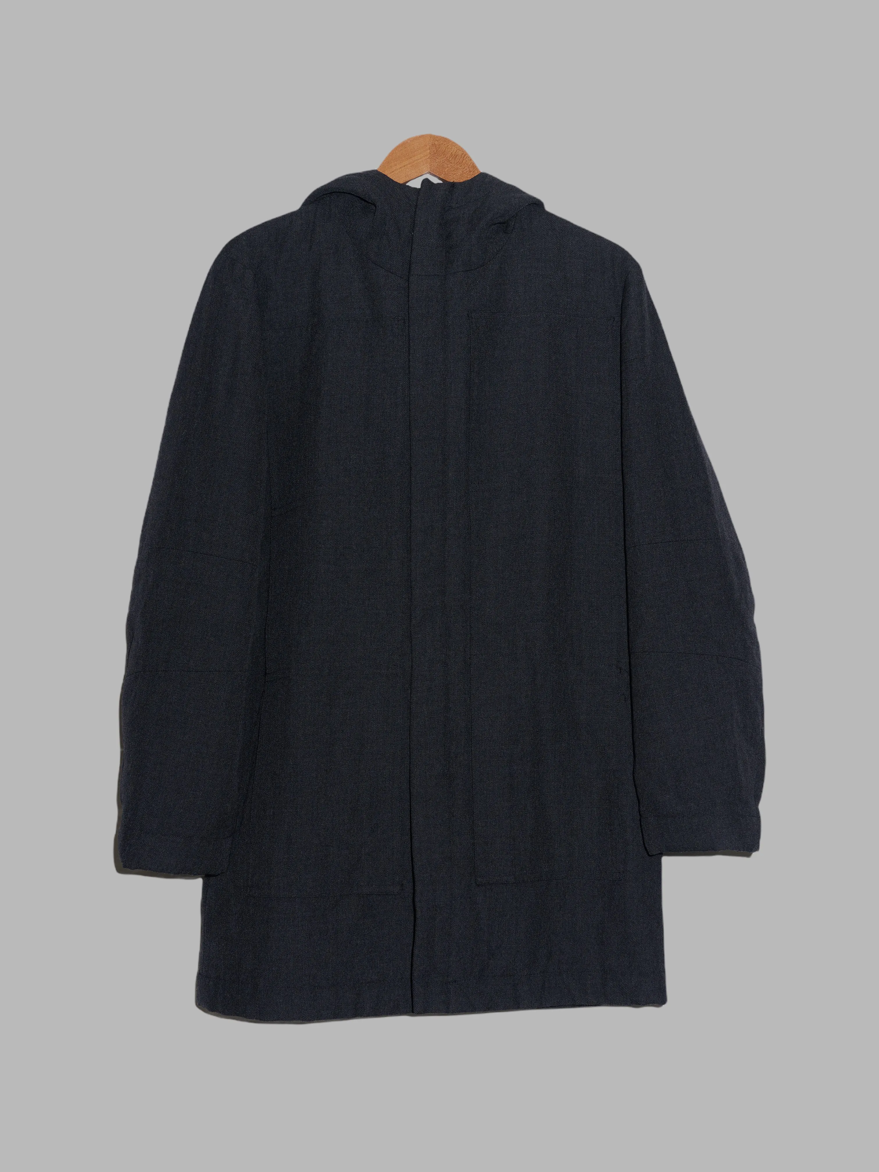Ryuichiro Shimazaki Homme dark grey wool multi (eight) pocket hooded coat - M