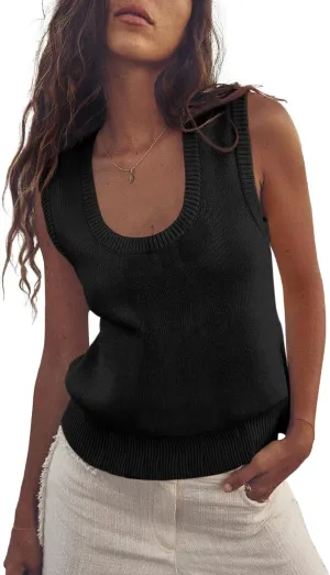 Saodimallsu Womens Summer Sweater Vest Sleeveless Ribbed Knit Tank Tops Going Out Casual Basic Scoop Neck Tshirt