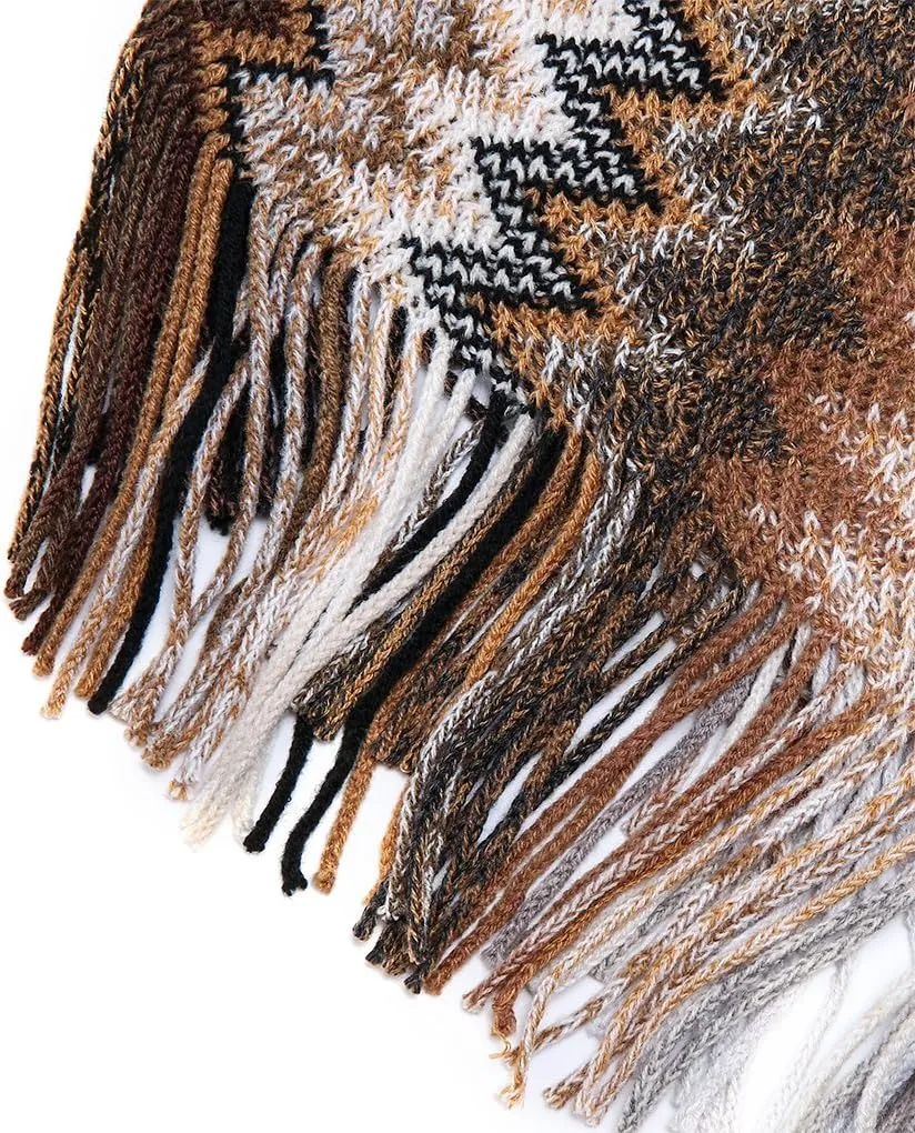 SherryDC Women's Zig-Zag Knit Tassel Fringed Pullover Poncho Sweater Cape Shawl Wrap