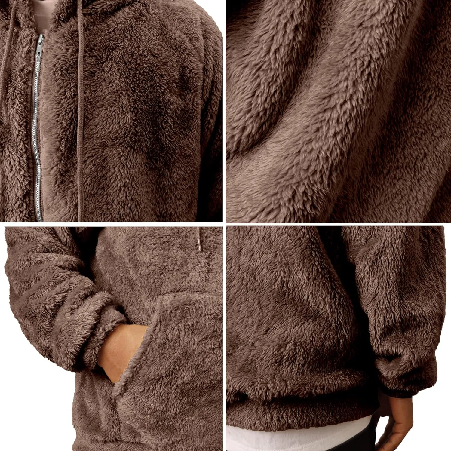 VahRuta Mens Fuzzy Zip Hoodie Sweatshirt Sherpa Plush Zipper Jacket with Hood for Men