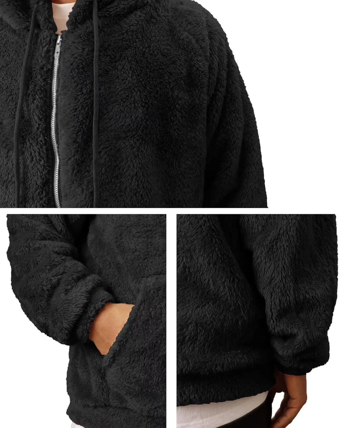 VahRuta Mens Fuzzy Zip Hoodie Sweatshirt Sherpa Plush Zipper Jacket with Hood for Men