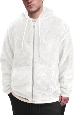 VahRuta Mens Fuzzy Zip Hoodie Sweatshirt Sherpa Plush Zipper Jacket with Hood for Men