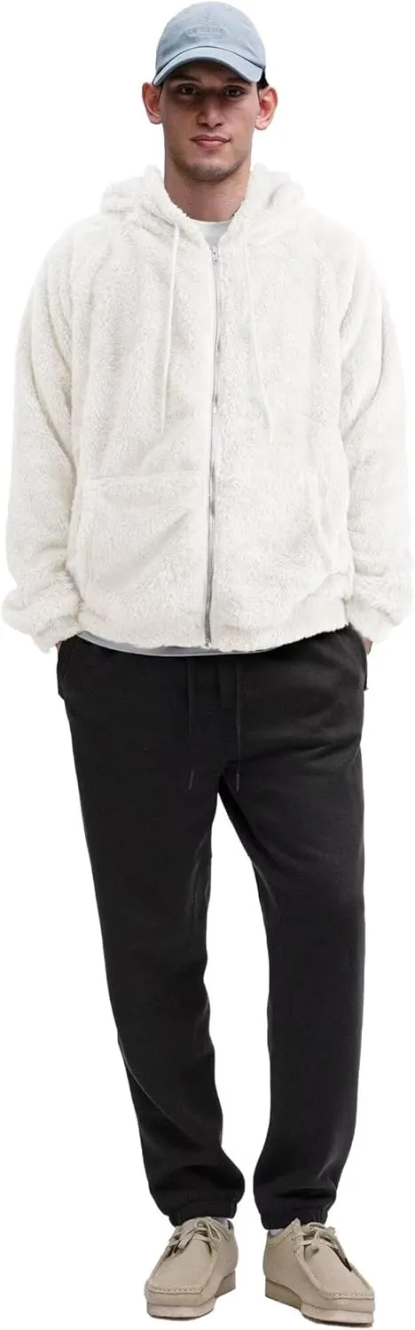 VahRuta Mens Fuzzy Zip Hoodie Sweatshirt Sherpa Plush Zipper Jacket with Hood for Men
