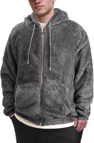 VahRuta Mens Fuzzy Zip Hoodie Sweatshirt Sherpa Plush Zipper Jacket with Hood for Men