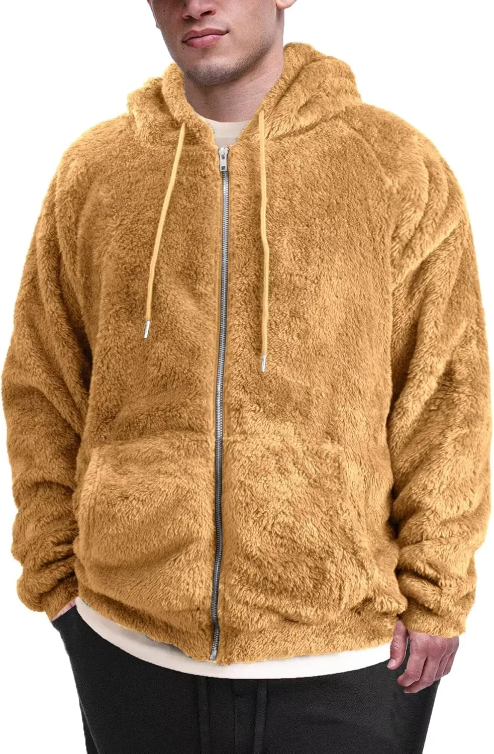 VahRuta Mens Fuzzy Zip Hoodie Sweatshirt Sherpa Plush Zipper Jacket with Hood for Men