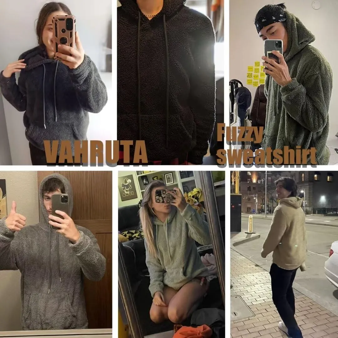 VahRuta Mens Fuzzy Zip Hoodie Sweatshirt Sherpa Plush Zipper Jacket with Hood for Men