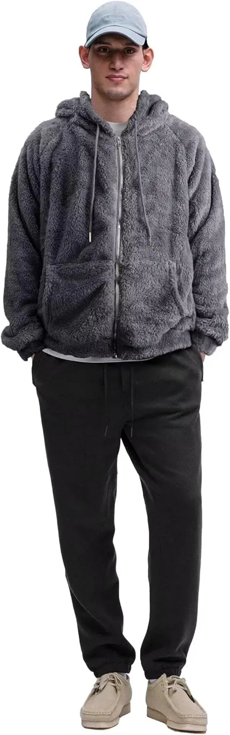 VahRuta Mens Fuzzy Zip Hoodie Sweatshirt Sherpa Plush Zipper Jacket with Hood for Men