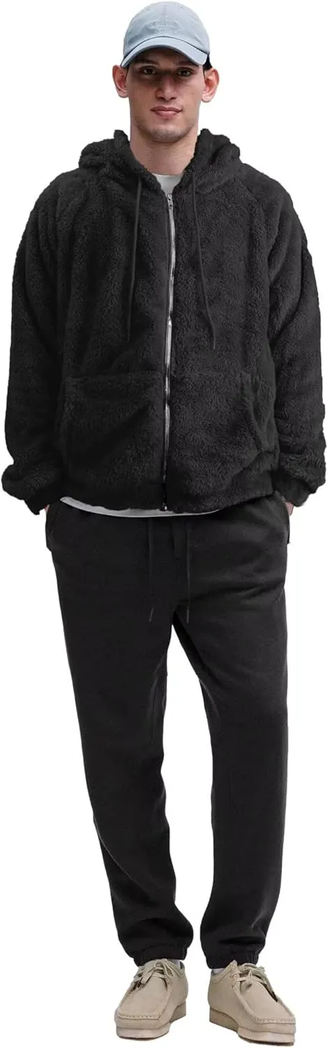 VahRuta Mens Fuzzy Zip Hoodie Sweatshirt Sherpa Plush Zipper Jacket with Hood for Men