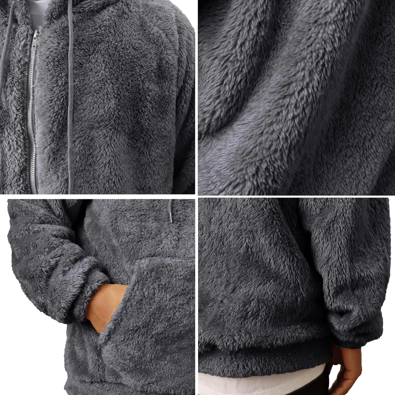 VahRuta Mens Fuzzy Zip Hoodie Sweatshirt Sherpa Plush Zipper Jacket with Hood for Men