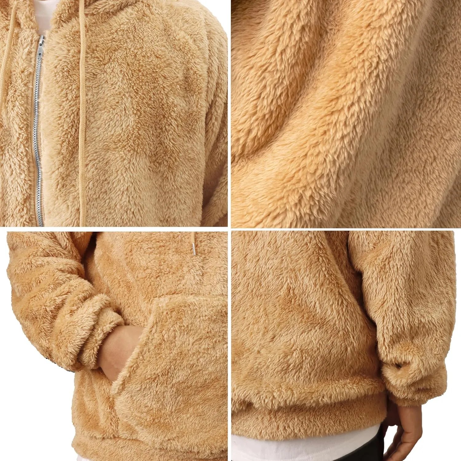 VahRuta Mens Fuzzy Zip Hoodie Sweatshirt Sherpa Plush Zipper Jacket with Hood for Men