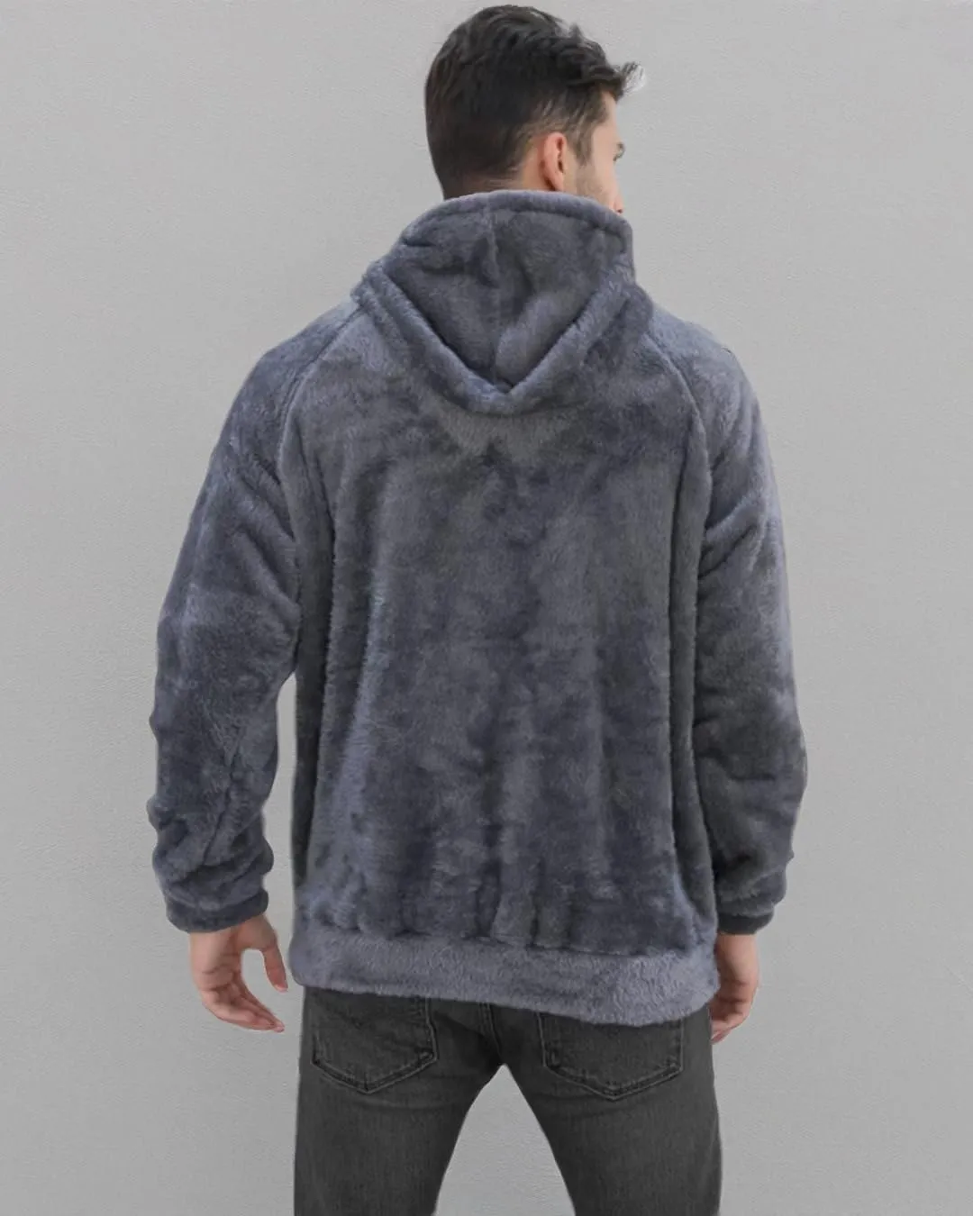 VahRuta Mens Fuzzy Zip Hoodie Sweatshirt Sherpa Plush Zipper Jacket with Hood for Men
