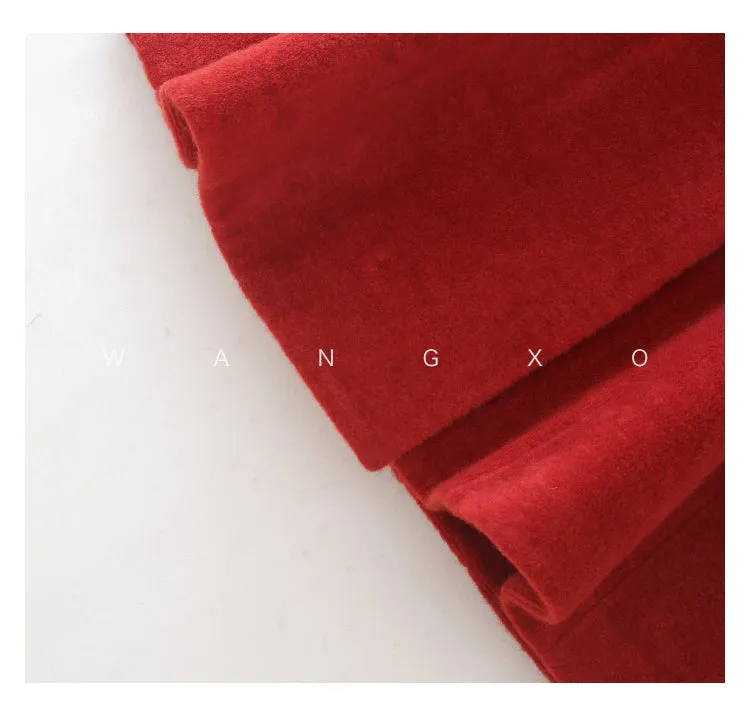 WANXO French red Hepburn style woolen coat new waist and thin long woolen coat- Crissy